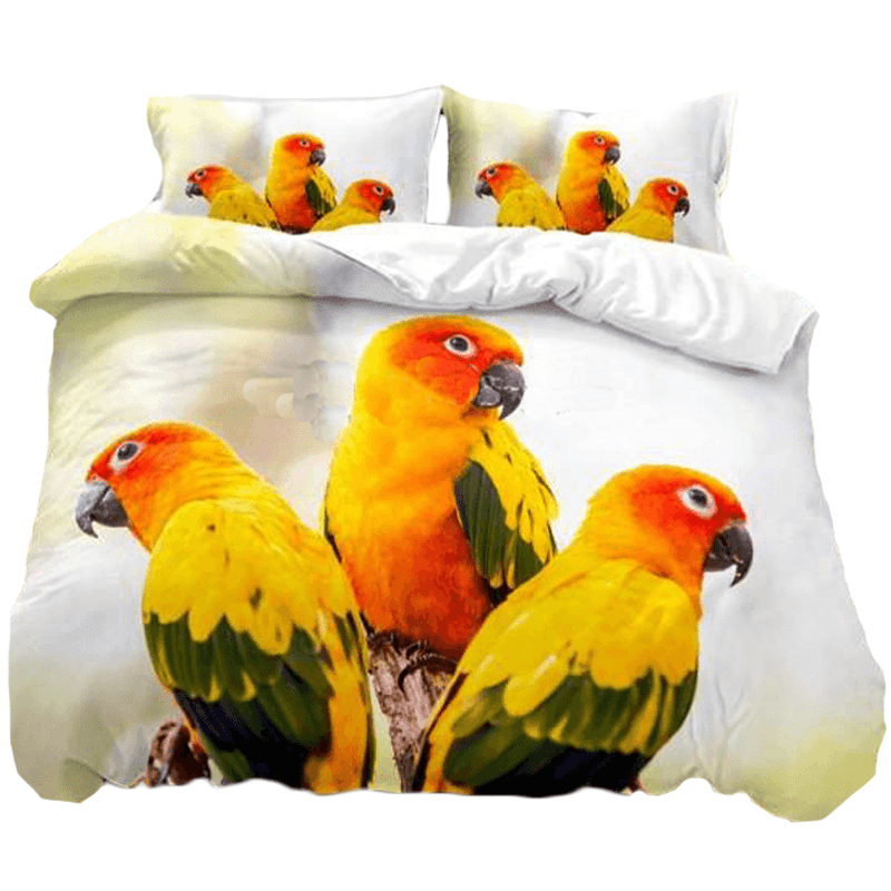 Carré blanc housse de couette perroquet