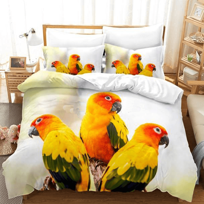 Carré blanc housse de couette perroquet