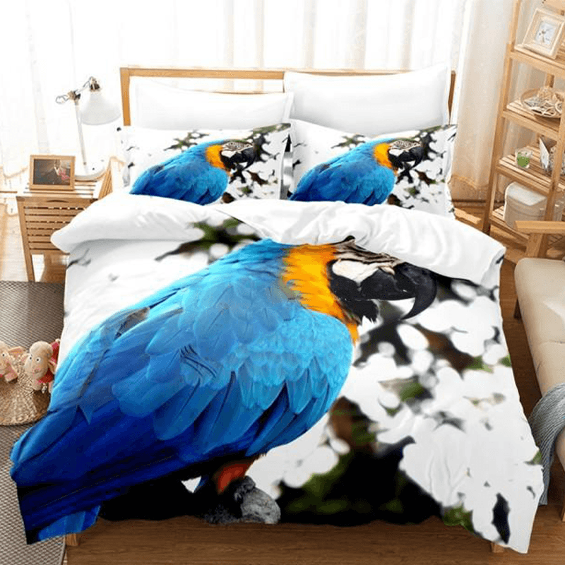 Housse de couette blanche perroquet