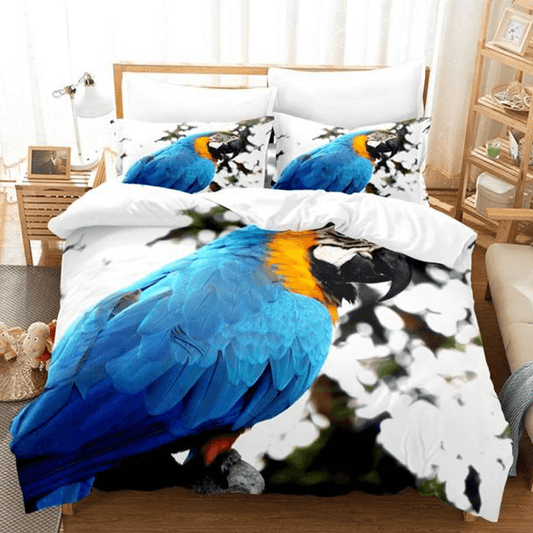 Housse de couette blanche perroquet