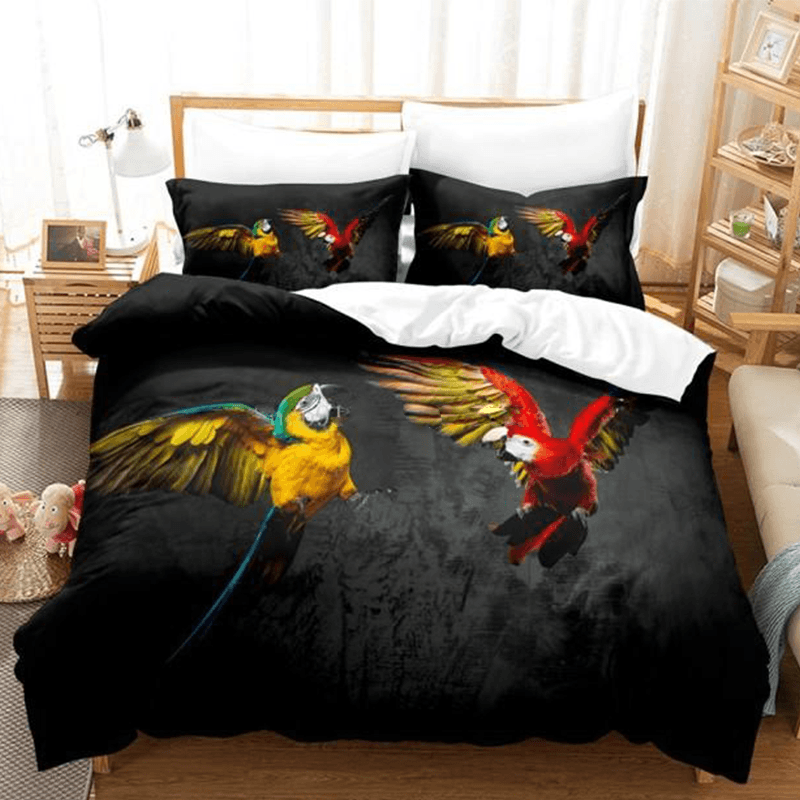 Parure housse de couette perroquet