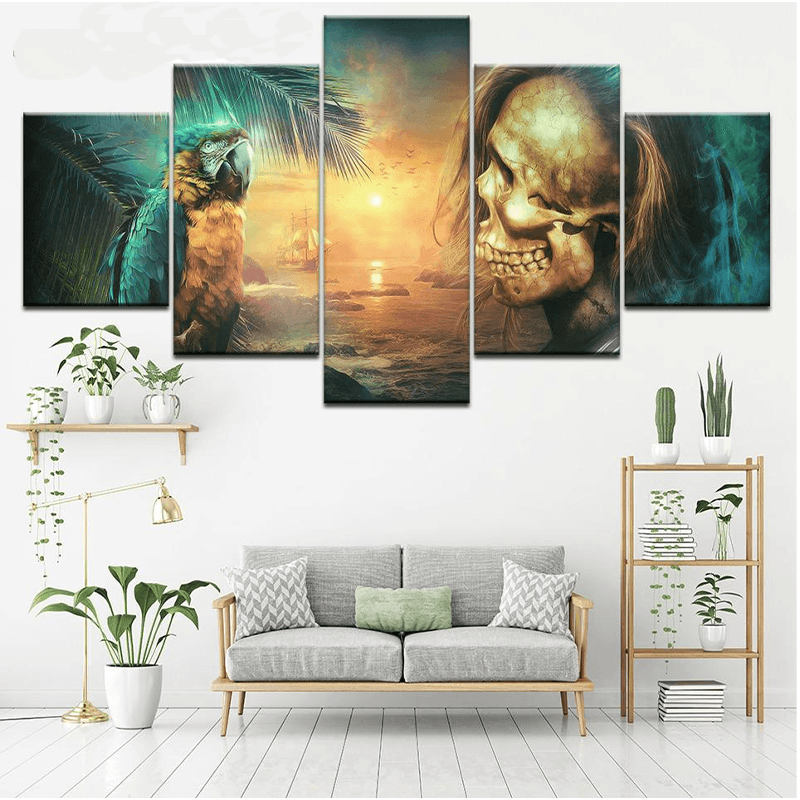 Tableau avec pirates et perroquet