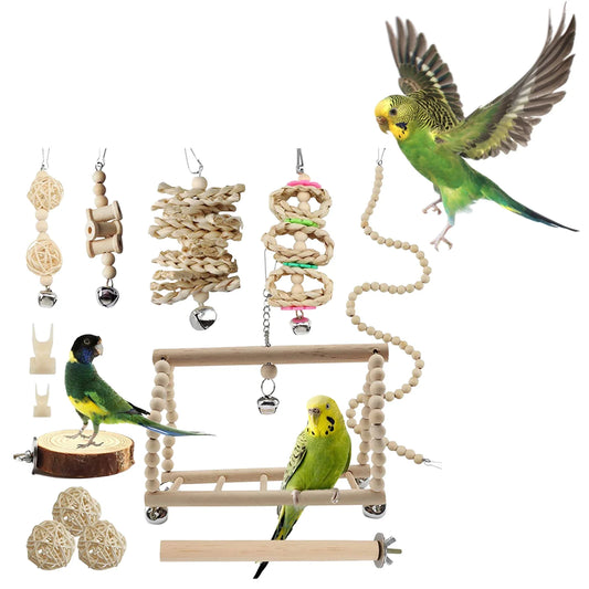 Pack des jouets pour oiseaux en bois massif
